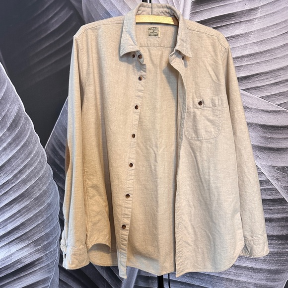 J. Crew Men’s L Work Shirt Flannel Cream Button Down Elbow Patches - Picture 3 of 13